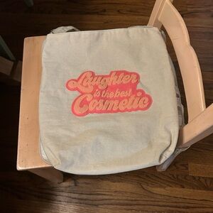 Benefit Cream Tote with Pink Text